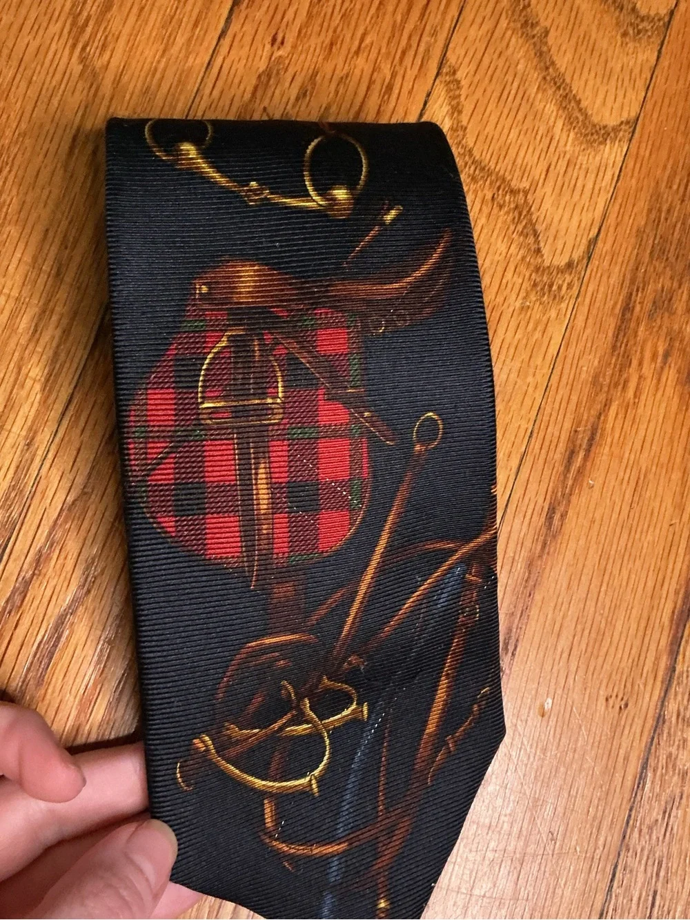 Vintage Polo by Ralph Lauren Equestrian Silk Tie Riding Saddle Horse Plaid